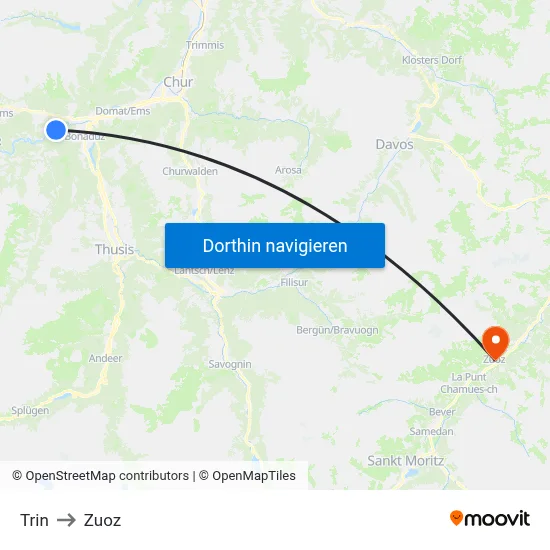 Trin to Zuoz map