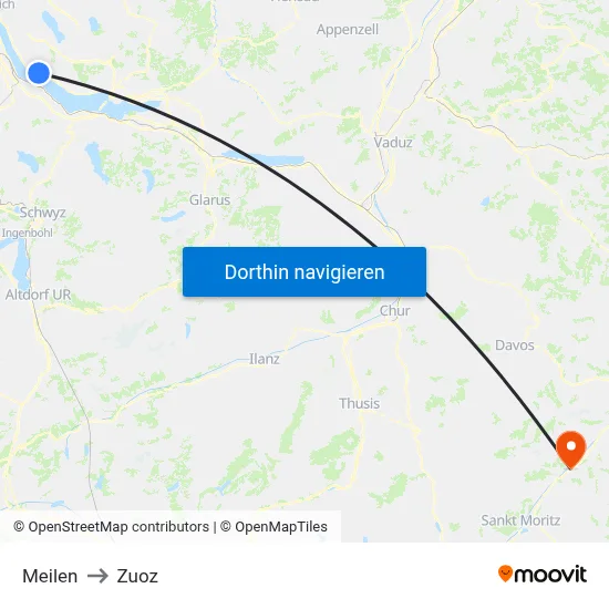 Meilen to Zuoz map
