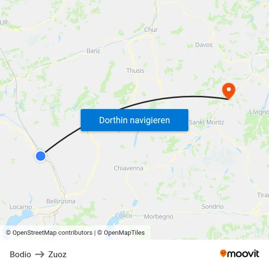 Bodio to Zuoz map