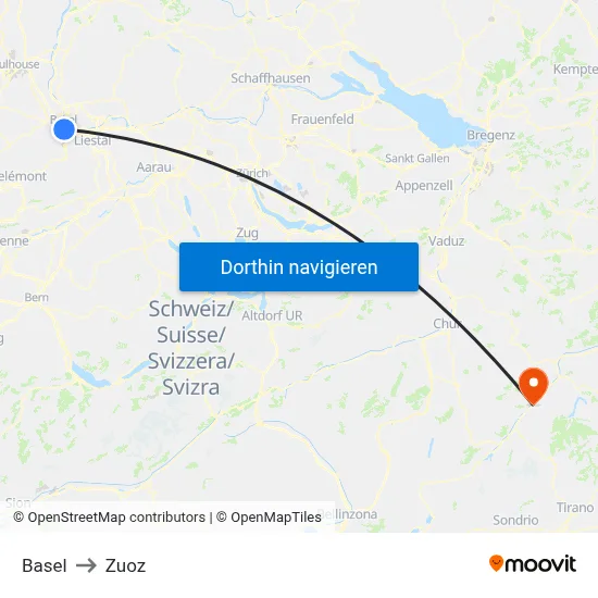 Basel to Zuoz map