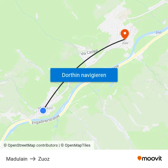 Madulain to Zuoz map