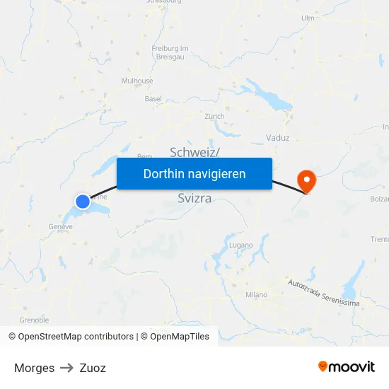 Morges to Zuoz map