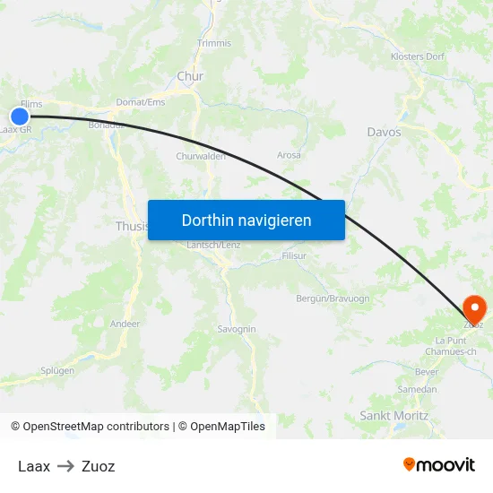 Laax to Zuoz map
