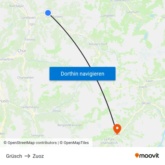 Grüsch to Zuoz map