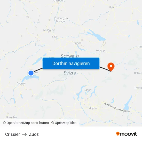 Crissier to Zuoz map