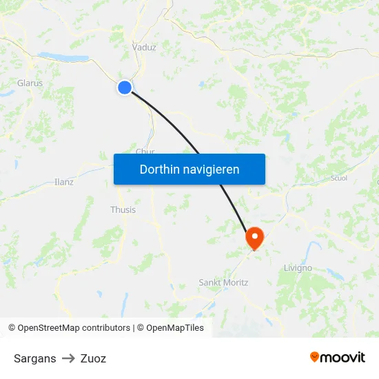 Sargans to Zuoz map