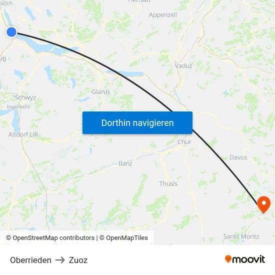 Oberrieden to Zuoz map
