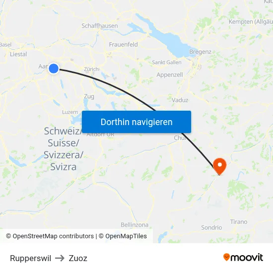 Rupperswil to Zuoz map