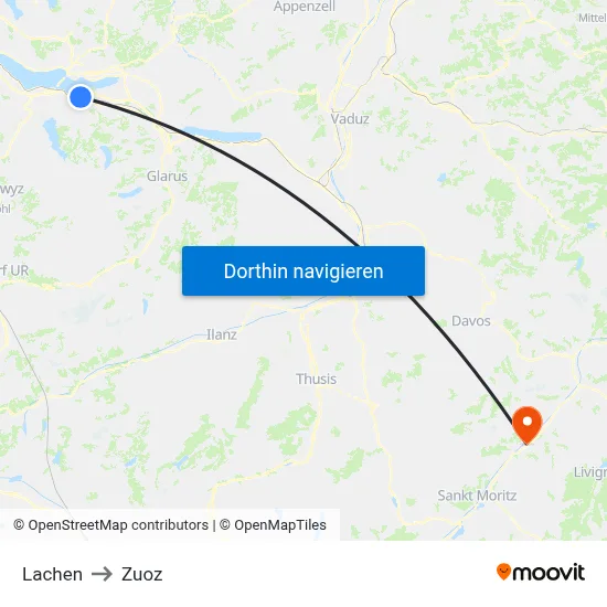 Lachen to Zuoz map