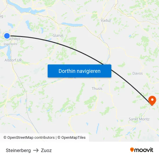 Steinerberg to Zuoz map