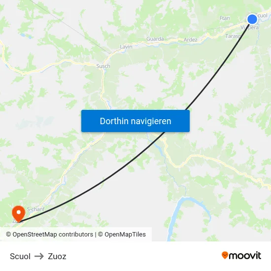 Scuol to Zuoz map
