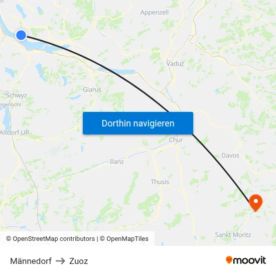 Männedorf to Zuoz map