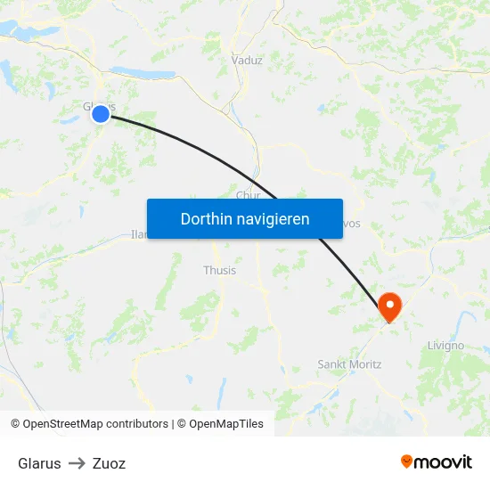 Glarus to Zuoz map