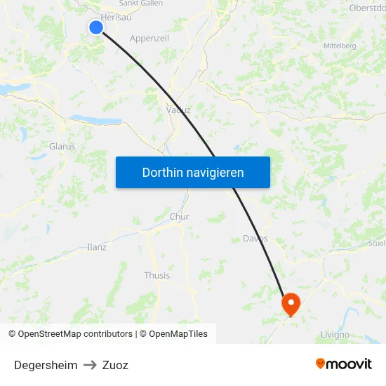 Degersheim to Zuoz map