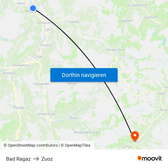 Bad Ragaz to Zuoz map