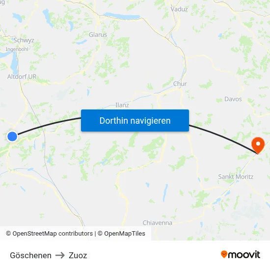 Göschenen to Zuoz map