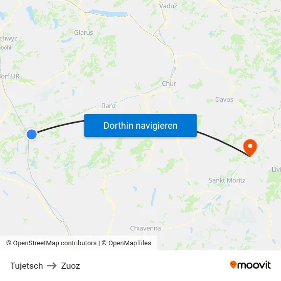 Tujetsch to Zuoz map