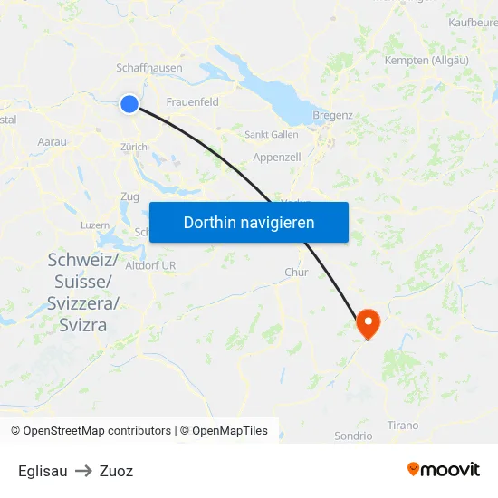 Eglisau to Zuoz map