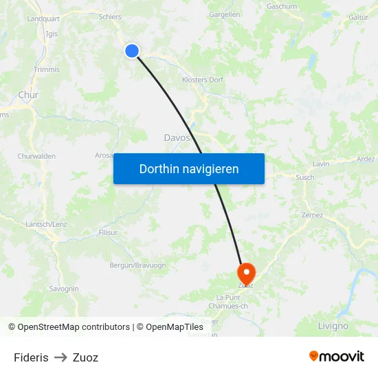 Fideris to Zuoz map