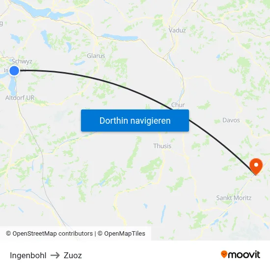 Ingenbohl to Zuoz map