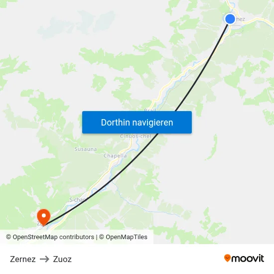 Zernez to Zuoz map