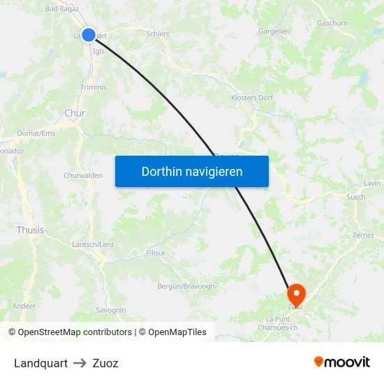 Landquart to Zuoz map