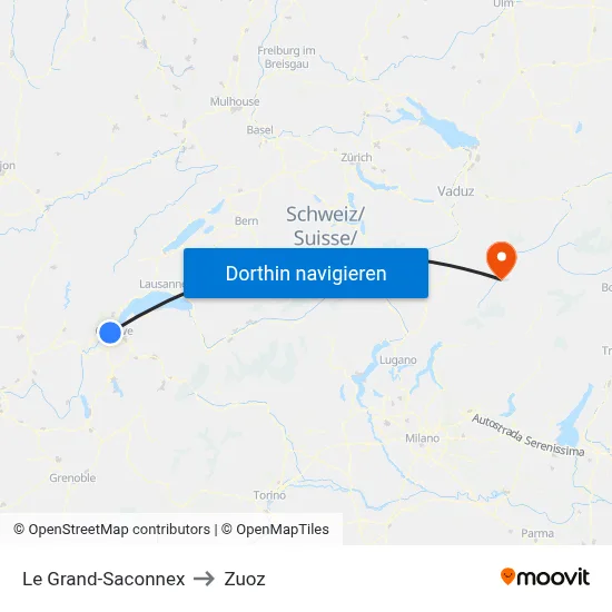 Le Grand-Saconnex to Zuoz map