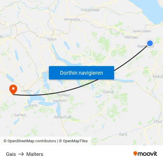 Gais to Malters map