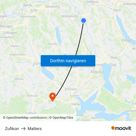 Zufikon to Malters map