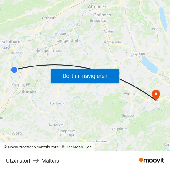 Utzenstorf to Malters map