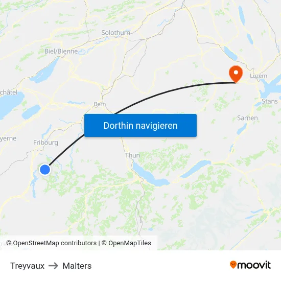 Treyvaux to Malters map