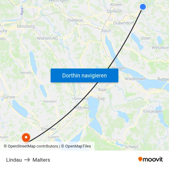 Lindau to Malters map