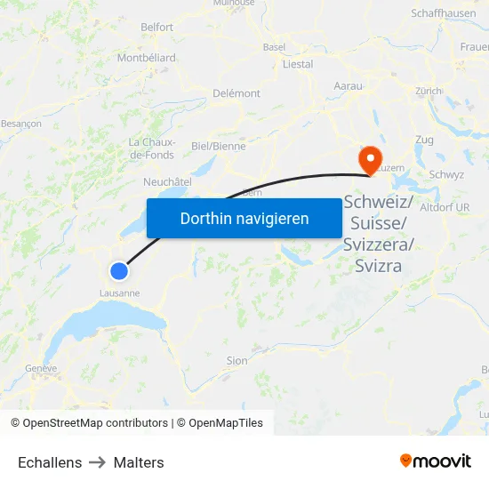 Echallens to Malters map