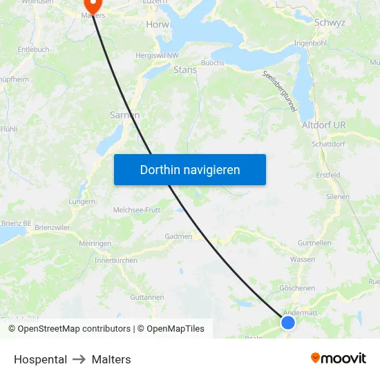 Hospental to Malters map