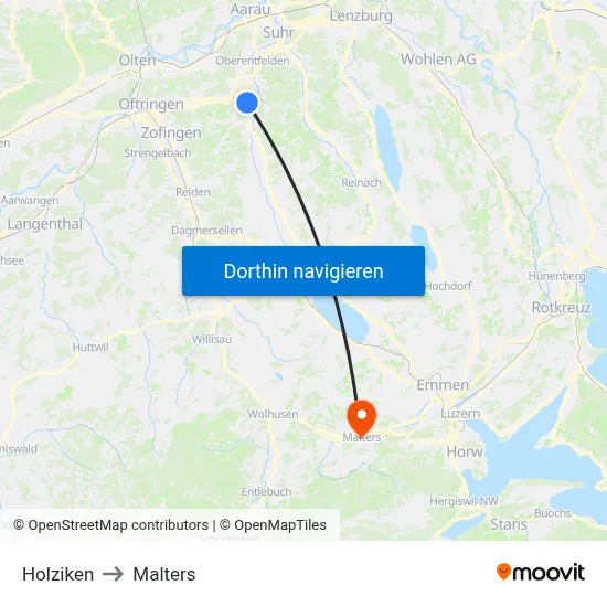 Holziken to Malters map