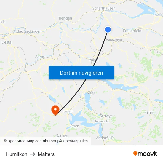 Humlikon to Malters map