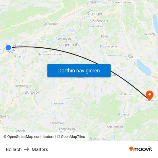 Bellach to Malters map