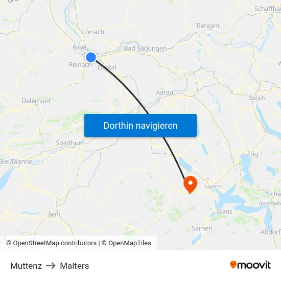 Muttenz to Malters map