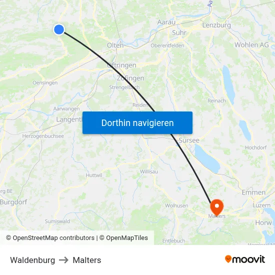 Waldenburg to Malters map