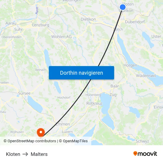 Kloten to Malters map