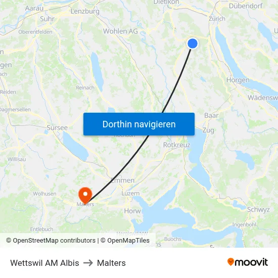 Wettswil AM Albis to Malters map