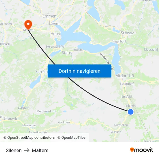 Silenen to Malters map