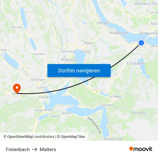 Freienbach to Malters map