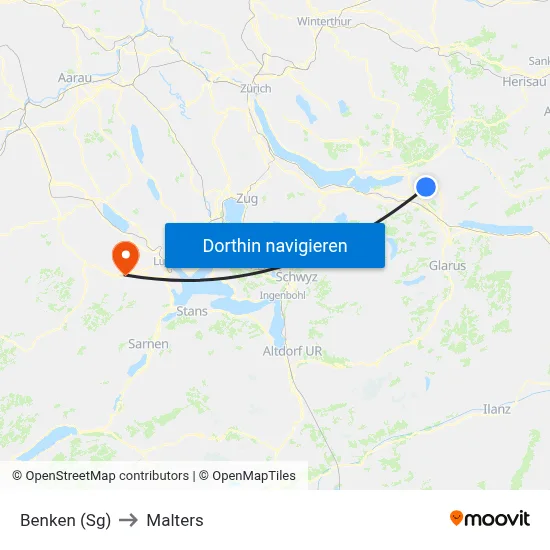 Benken (Sg) to Malters map