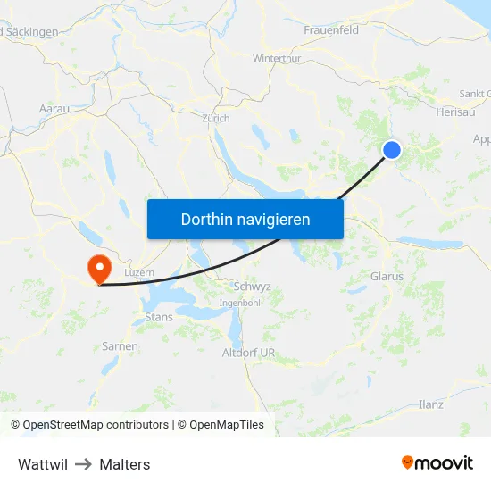 Wattwil to Malters map