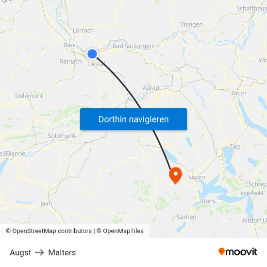 Augst to Malters map