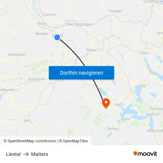 Liestal to Malters map