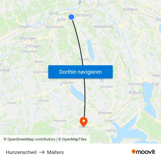 Hunzenschwil to Malters map