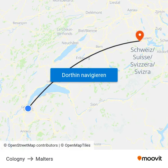 Cologny to Malters map