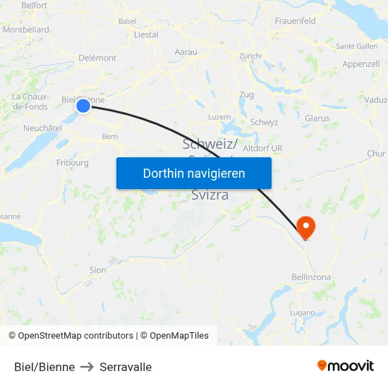 Biel/Bienne to Serravalle map